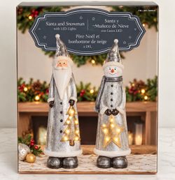 Santa & Snowman LED Christmas Décor Set – Beautiful Silver & Gold Holiday Display