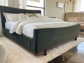 New King size Green Velvet Sleigh platform Bed Frame.