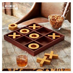 Refinery Premium Solid Wood Tic-Tac-Toe Board Game, Giant Gold 14” Coffee Table Home Decor