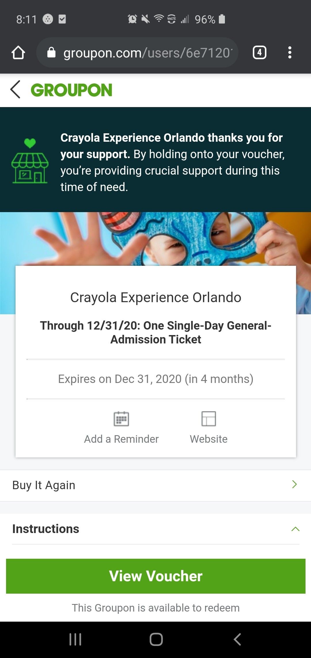 4 groupons for Crayola experience. $18 each ....regular $25