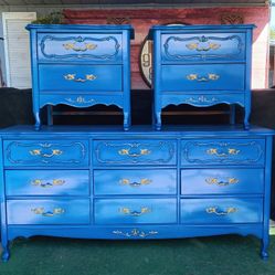 Vintage Blue French Style Solid Wood Dresser Set