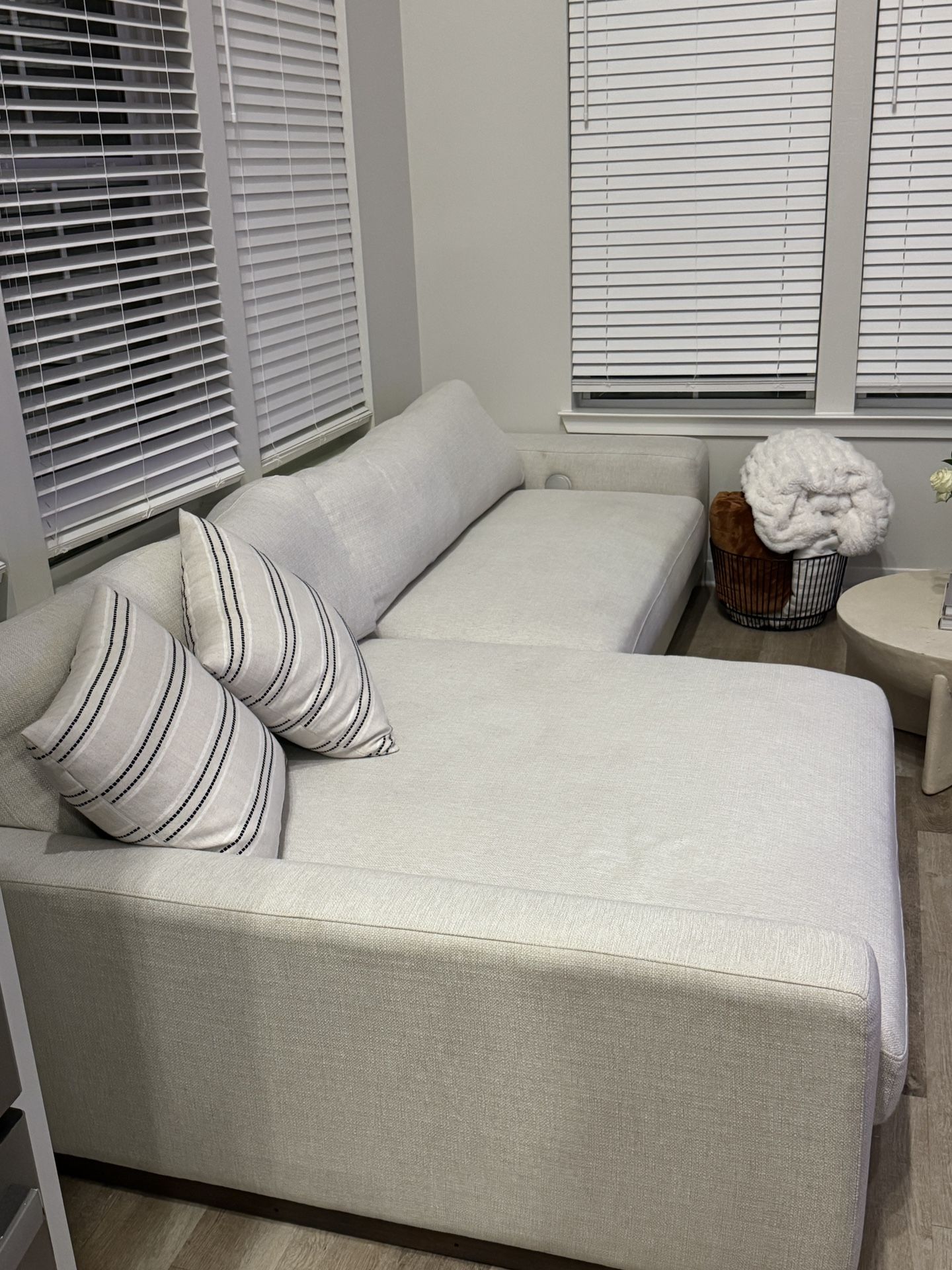 White Fabric Left Chaise Sectional