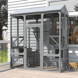 Catio Outdoor 72inches,  Cat Enclosure, Large Cat Catio for Multiple Cats, Outdoor Cats Enclosure with Waterproof Cover, Gray, NEW