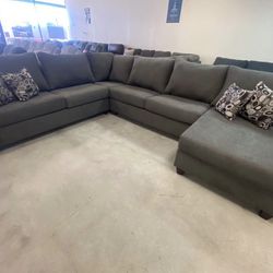 FREE DELIVERY AND INSTALLATION - Dark Grey 4pc Sofa Sectional with Chaise Available Light Gray Too