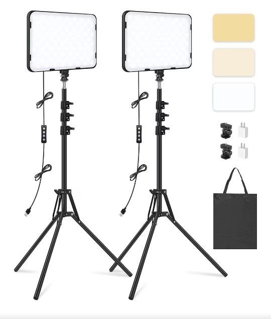 2 Pack LED Video Light with 63'' Tripod Stand, Obeamiu 2K Dimmable Photography Studio Lighting for Video Film Recording/Collection Portrait/Li