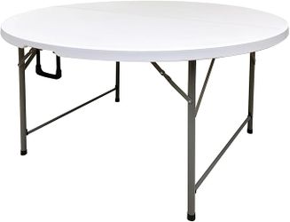 4.5FT Round Table, Round Folding Table 54 inches, Bifold Round Table, Plastic Dining Table, Event
