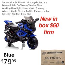 New in box Garvee Kids 6V Ride On Motorcycle, Battery Powered Ride On Toys w/Treaded Tires, Working Headlight, Horn, Music, Training Wheels, Stable El