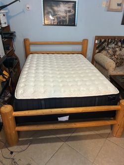 Log Style Wood Bed Frame with Stearns & Foster Mattress