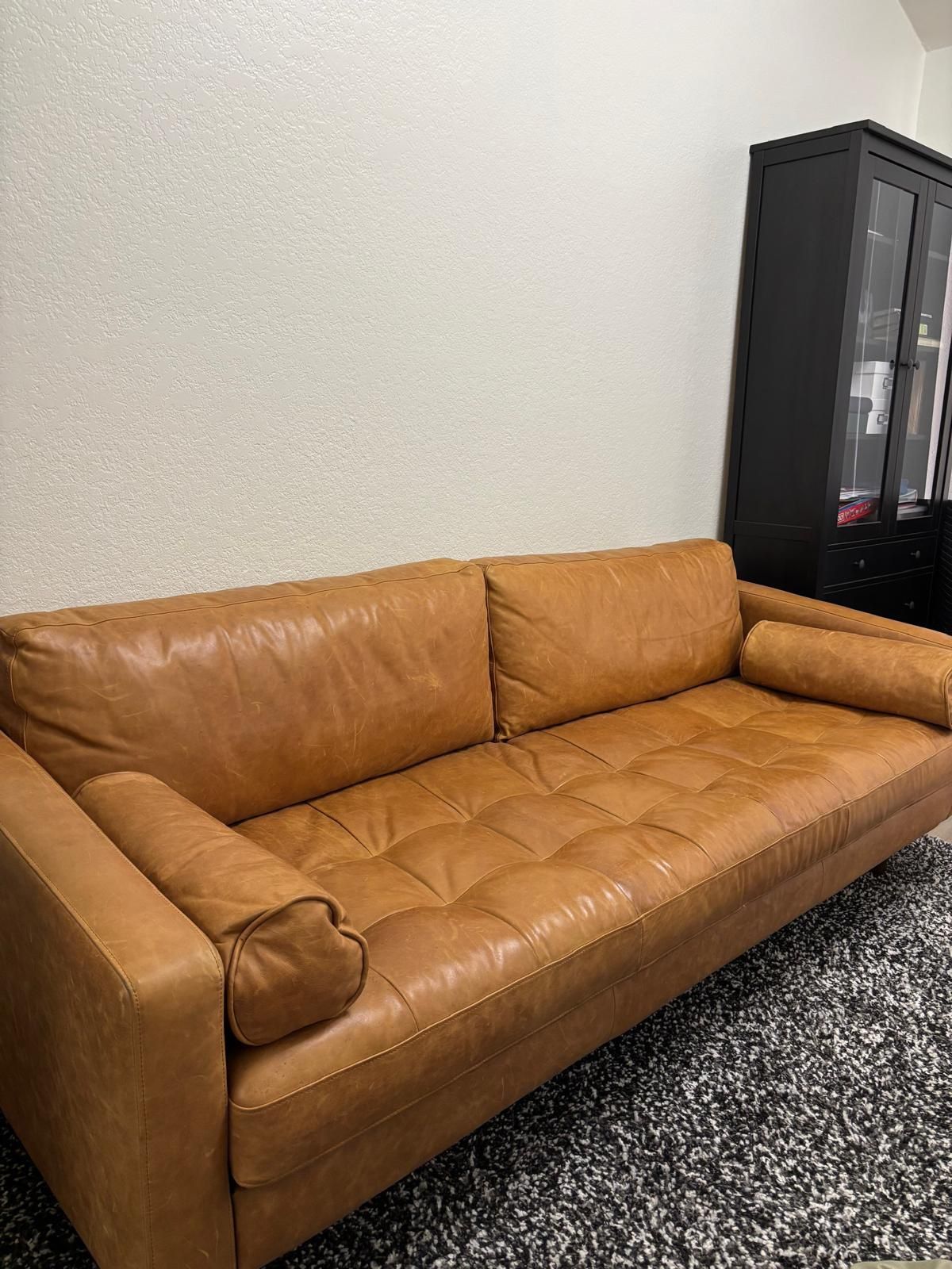 Brown Leather Sofa (Mid-Century Modern Style)