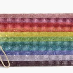 Judith Lieber  Couture  Rainbow Crystal Zip Pouch Clutch Bag