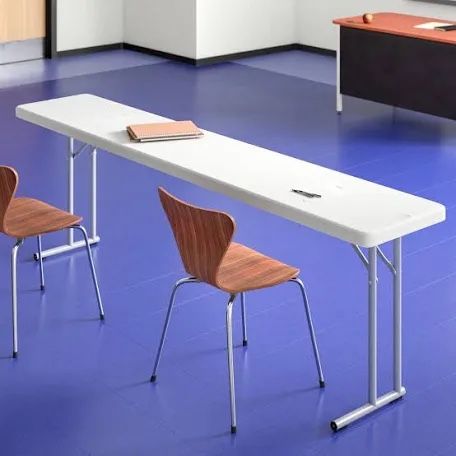 6-Foot - 72" long White Plastic Folding Seminar Training Table Portable 18" Wide narrow, 29" High, events indoor outdoor lightweight