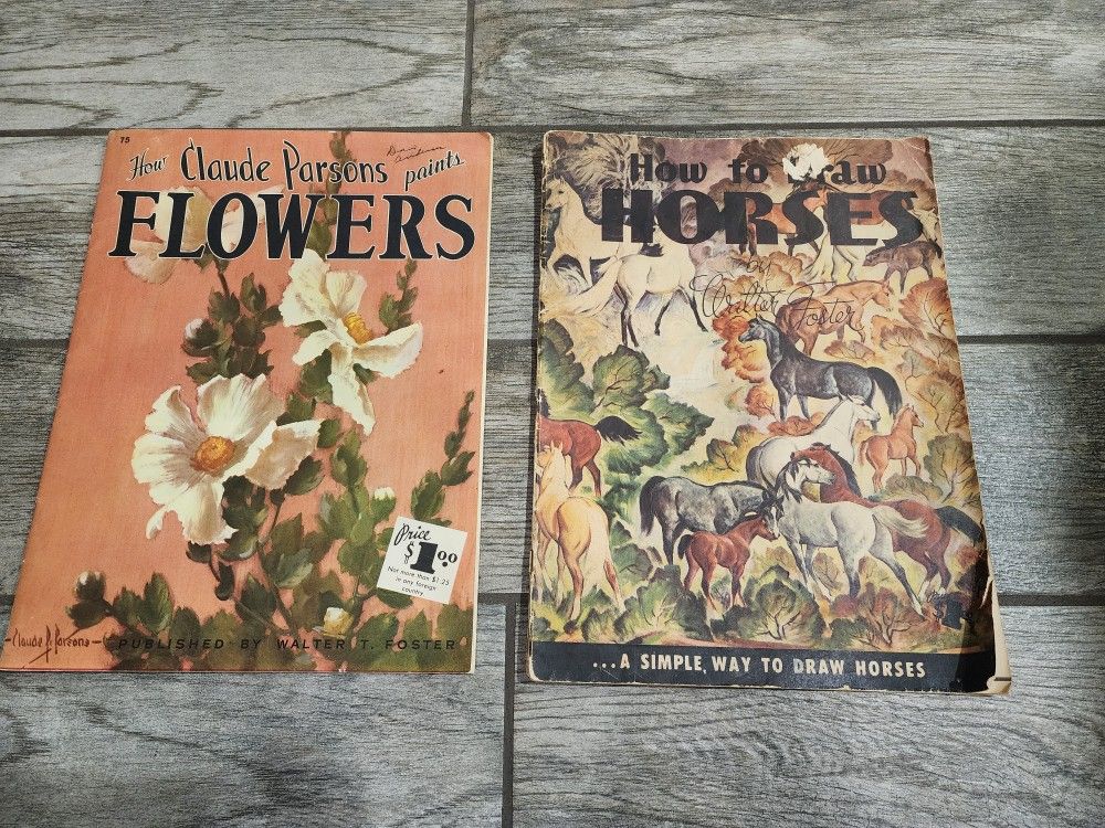 1975 how claude parsons paints flowers and how to draw horses - magazine pair