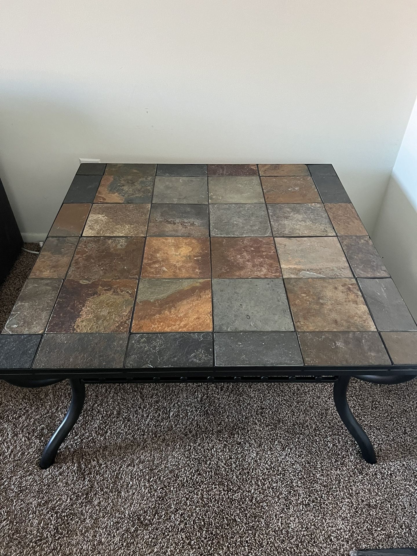 Stone Top Metal Coffee Table - Indoor/Outdoor with removable tiles 