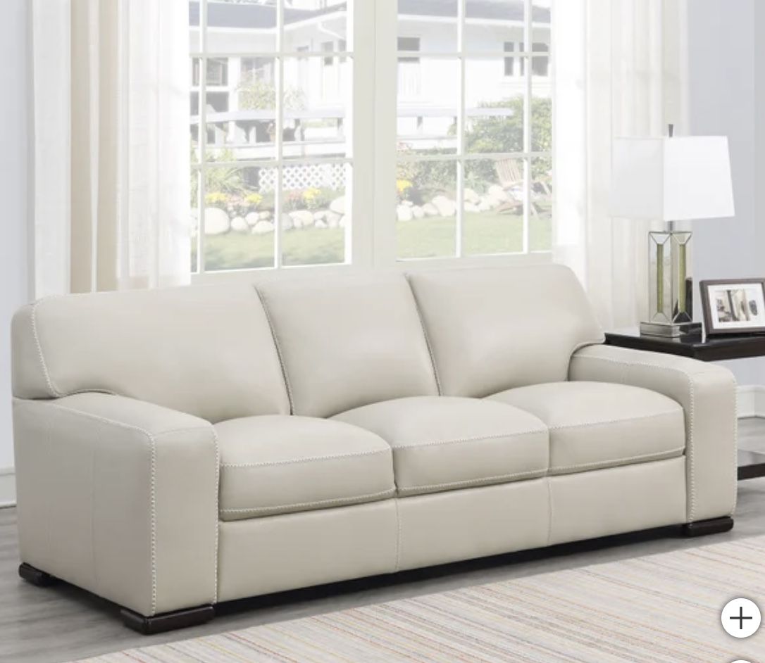 NEW White Leather Buckley Leather Sofa Couch