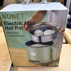 Smart Electric Hot Pot, Mini Hot Pot & Noodle Cooker 1.7L with Steamer, Automatic Keep Warm, Non-Stick Pot,  (Green)