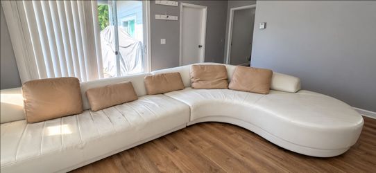 White Leather Curved Sectional Sofa