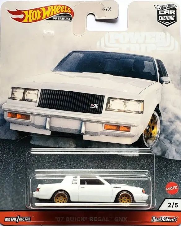 2020 Hot 🔥Wheels 🛞 Car Culture Premium Power Trip. 2987 Buick Regal GNX.  1:64 Scale, Metal/Metal, Real/Riders. Color: White. New. 