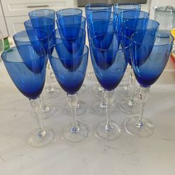 Beautiful Blue Crystal Glass Set – Elegant Tall & Low Glasses