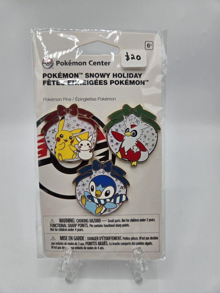 Pokemon Center Snowy Holiday Pins - Pikachu, Delibird & Piplup **Rare**
