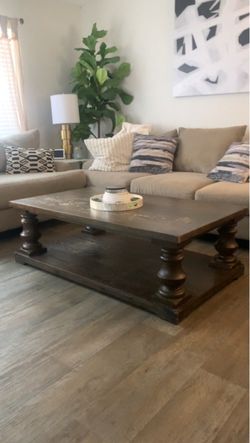 Large Wood Coffee Table with Baluster Legs