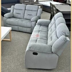 Dark Gray Velvet 2pc Recliner sofa 