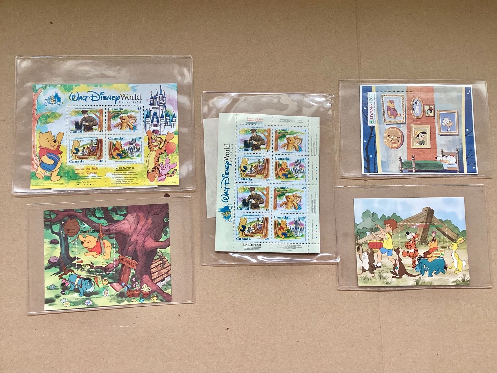 Vtg. 1996 Walt Disney World + Winnie The Pooh Set of 23 Postage Stamps Canada, Sierra Leone, Guyana Etc. COA