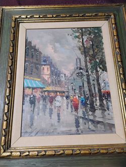 Mid Century Modern Paris Oil Painting 
