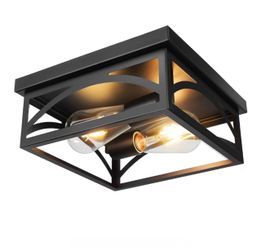 Black Square Flush Mount Ceiling Light, Farmhouse Ceiling Light Fixture