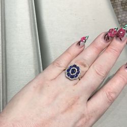 14k Yellow Gold Natural Diamond And Sapphire Ring