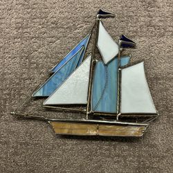 Vintage Handmade Stained Glass Boat