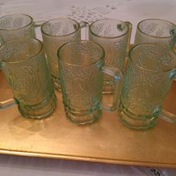 Indiana Glass Tiara Green Ponderosa Pine Beer Mugs Set Of 7