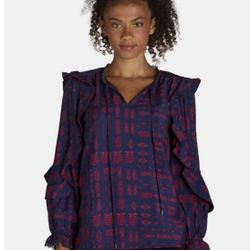 The Pioneer Woman Ruffle Blouse with Long Sleeves, Size 1X (16W-18W).   (AG)