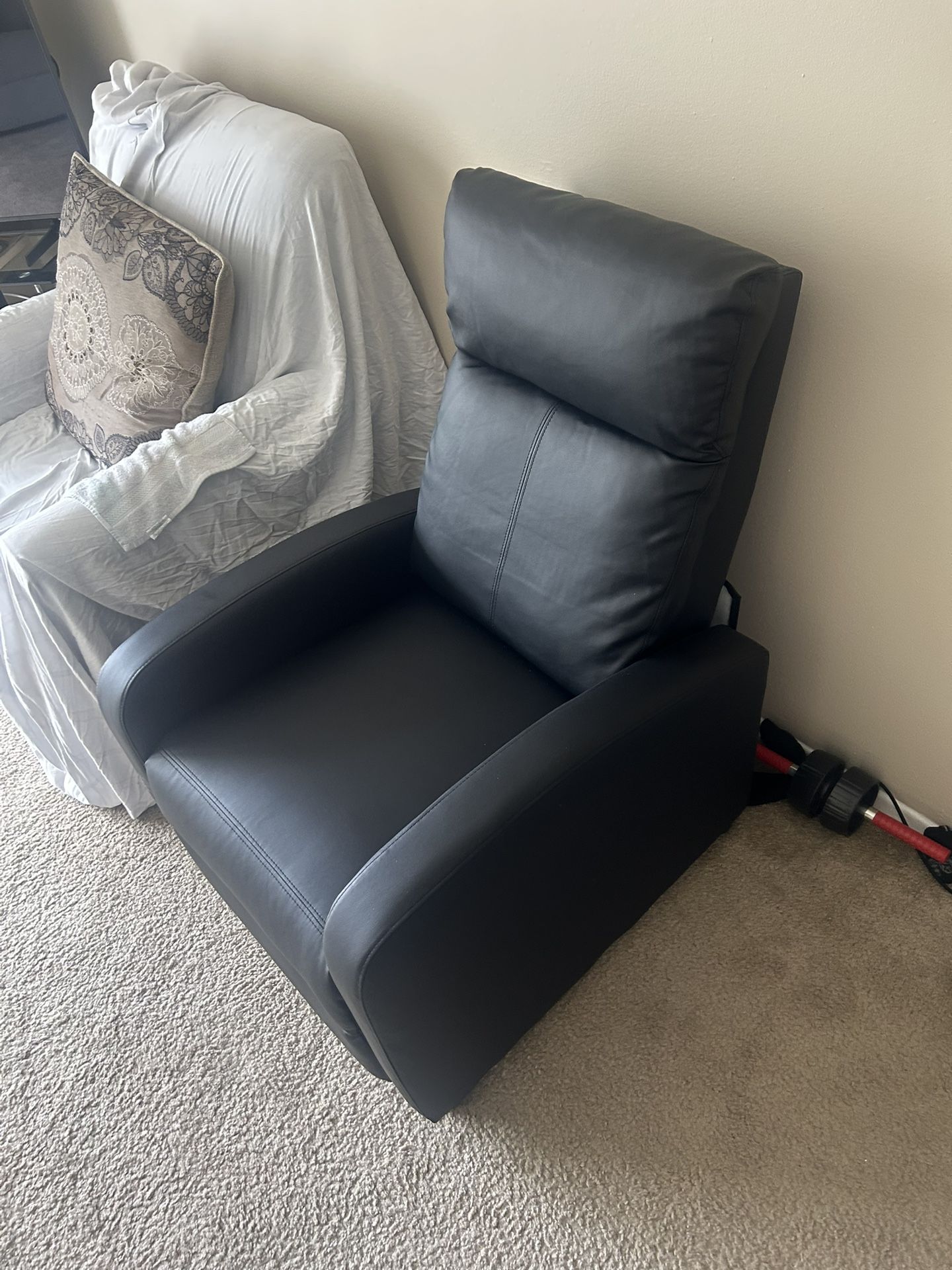 Recliner, Black Leather Seat