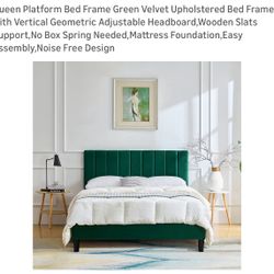 Queen Platform Bed Frame Green Velvet 