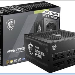 MSI MAG A750GL PCIE5, Fully Modular Compact Gaming 750W Power Supply, 80+ Gold, ATX 3.1 & PCIe 5.1 Ready, Native Dual-Color 12V-2x6 Cable,
