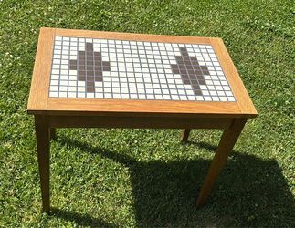 Vintage Tile Top End Table – Solid Wood Base
