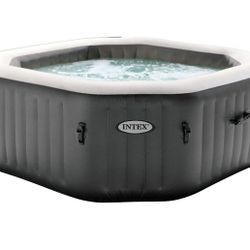 Intex PureSpa 4 Person Fiber-Tech Construction Portable Octagonal Inflatable Outdoor Backyard Hot Tub Spa with 120 Bubble Jets, Gray
