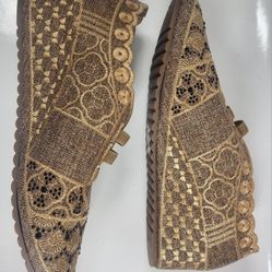Stylish Rhinestone Embossed Slip-On Wedge Sneakers 7.5 Size