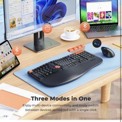 New Black Ergonomic Keyboard & Mouse Wireless Combo Bluetooth 