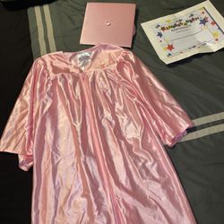 Girls Pink Graduation Cap And Gown With Diploma Included