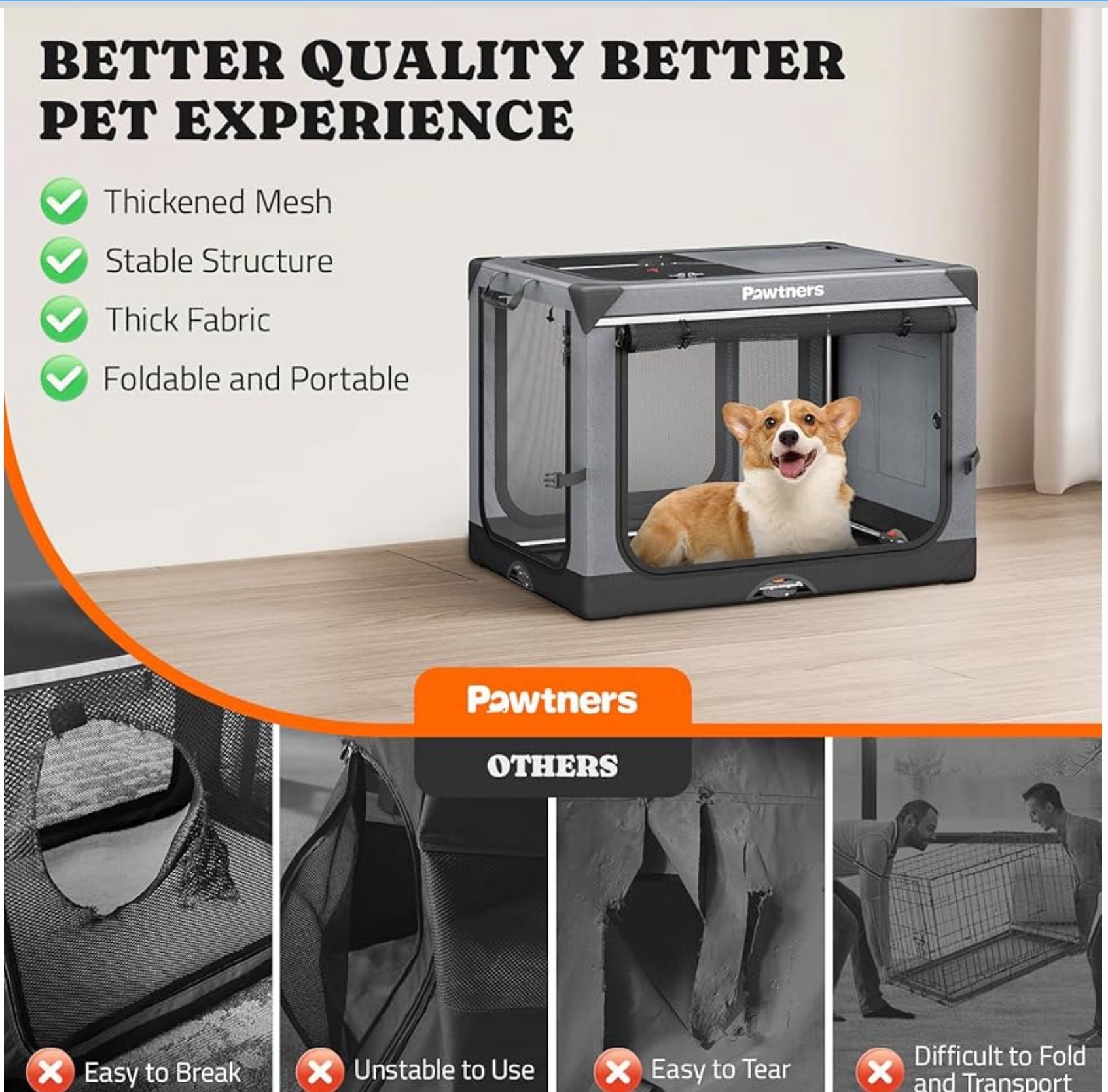🌸 Collapsible Dog Crate: 30 Inch Foldable Soft Sided Dog Crate for Medium Dogs, Portable Dog Travel Kennel with Soft Mat for Indoors & Outdoors, Grey
