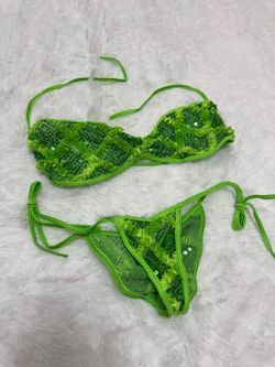 New small neon green micro bikini festival rave outfit swimsuit y2k dance scrunch bottom  No size tag was custom made