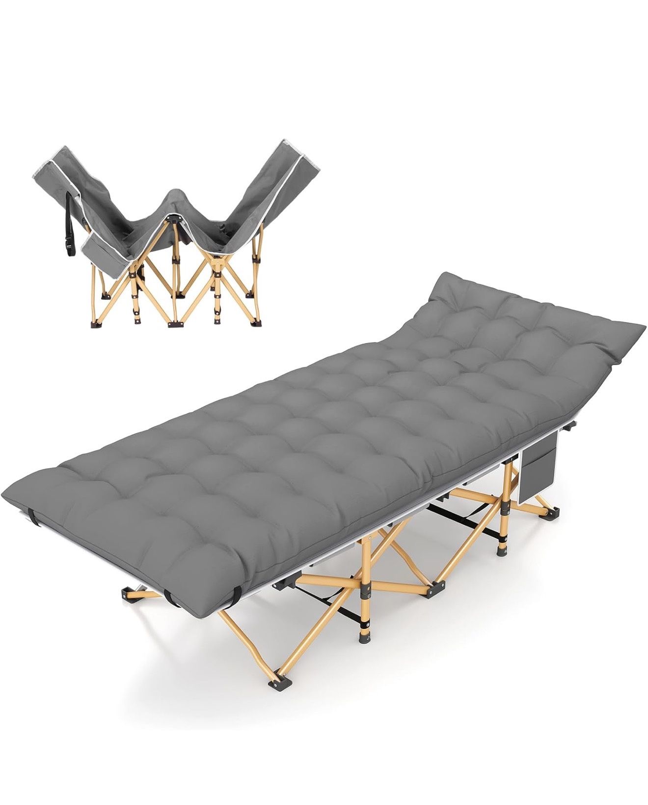 Upgraded 1 Pack Camping Cot with Mattress for Adults Heavy Duty Folding Camping Bed with Carry Bag Portable Sleeping Cots for Outdoor Camping/Office,