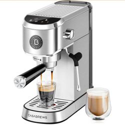 CASABREWS 5418 PLUS Espresso Machine 20 Bar, Compact Espresso Maker with Steam Milk Frother, Stainless Steel Coffee Machine with 34oz Detachable Water