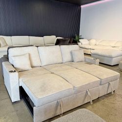 Sofa Bed w/ Storage Chaise — Compact 3-in-1 Couch
