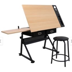 Art Table- Wood & Metal With Drawers