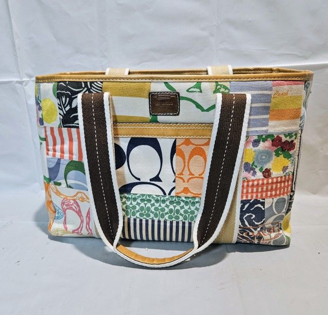 Coach Patchwork Multicolor Canvas Shoulder Bag!