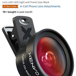 Pro Lens Kit for iPhone and Android, Macro and Wide Angle Lens with LED Light and Travel Case Black
