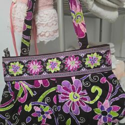 Vera Bradley Purple Punch Shoulder Bag With Accessory Pouch