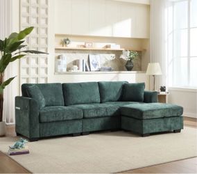 Modular universal direction green microfiber sectional couch and ottoman
